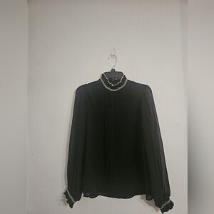 Karl Lagerfeld Black Sheer Sleeve Blouse